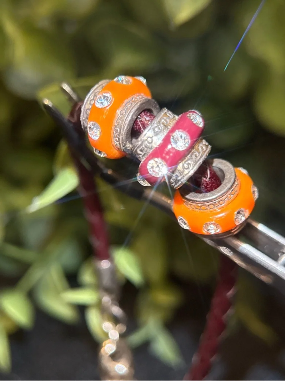 Brighton Orange and‎ Plum Bead Braided Leather Bracelet
